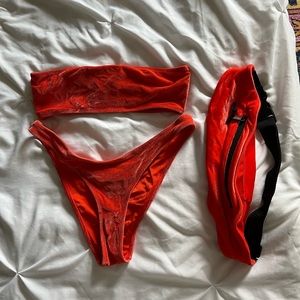 Triangl swimwear red velvet bandeau bikini